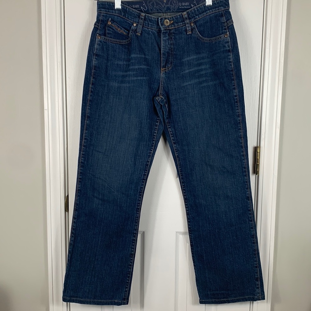 Q-Baby no gap waistband blue jeans size 7/8 X 32. Has stretch in waistband